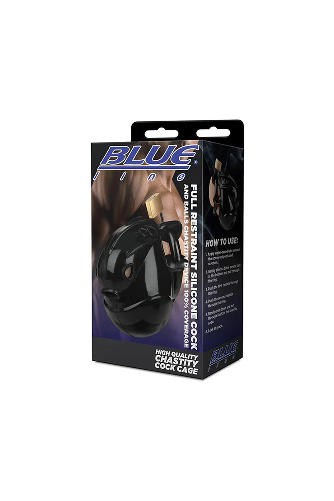 Blue Line - Full Restraint Silicone Cock & Balls Chastity Device - Image 8
