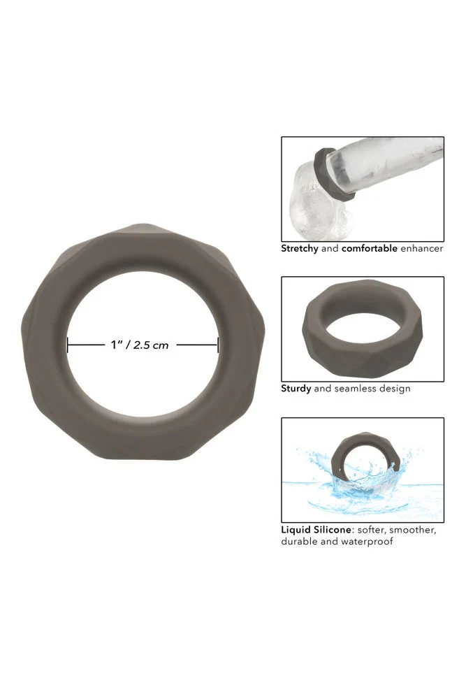 Cal Exotics - Alpha - Liquid Silicone Prolong Prismatic Cock Ring - Grey - Image 3