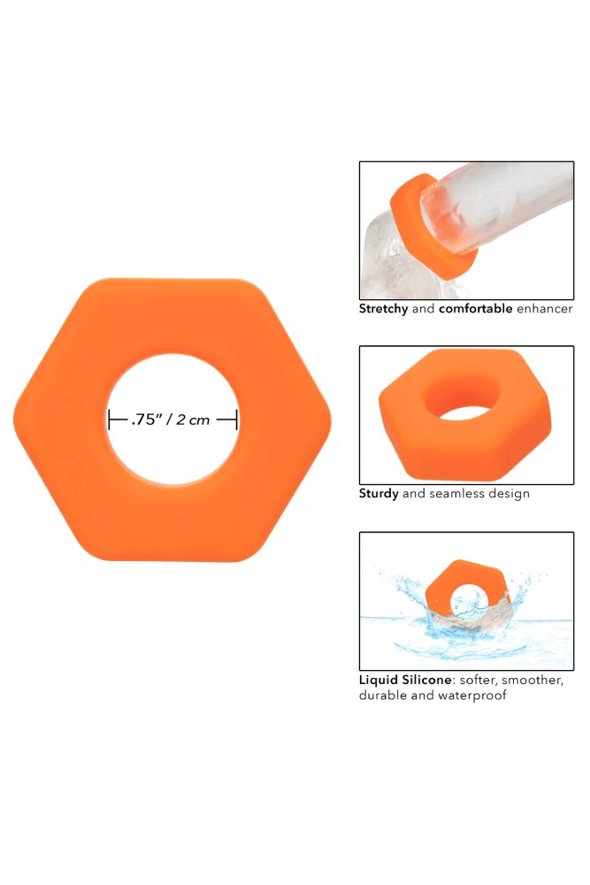 Cal Exotics - Alpha - Liquid Silicone Prolong Sexagon Cock Ring - Orange - Image 3