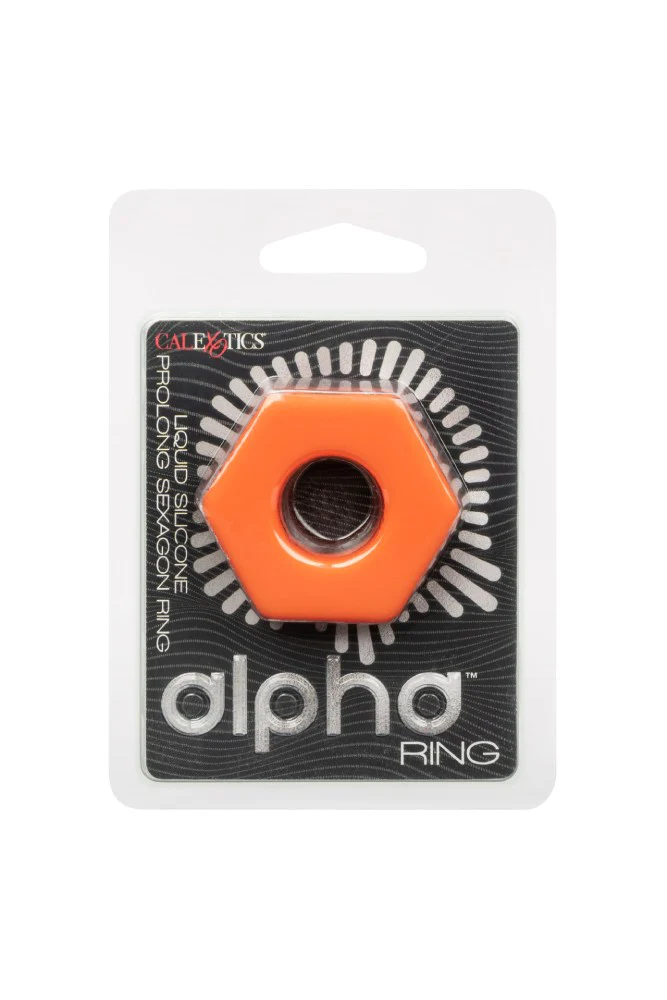 Cal Exotics - Alpha - Liquid Silicone Prolong Sexagon Cock Ring - Orange - Image 6