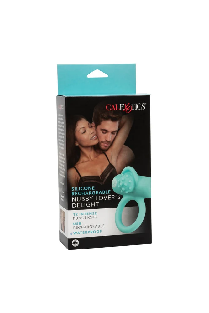 Cal Exotics - Couples Enhancer - Silicone Rechargeable Nubby Lover’s Delight Cock Ring - Aqua - Image 12