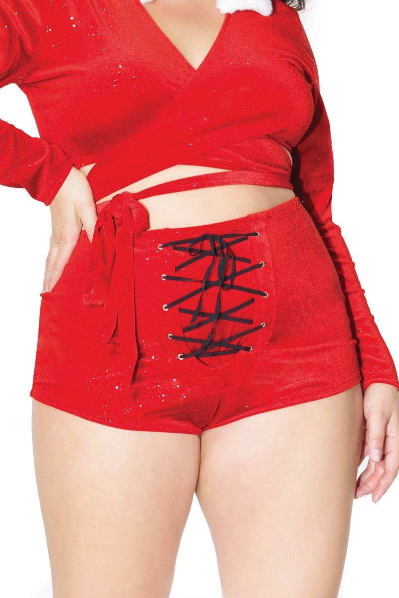 Coquette - 20317 Plus - High Waisted Shorts - Red/White - OSXL