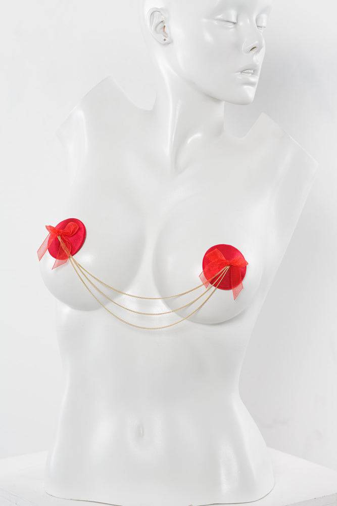 Coquette - 20328 - Pasties with Chain - Red/Gold