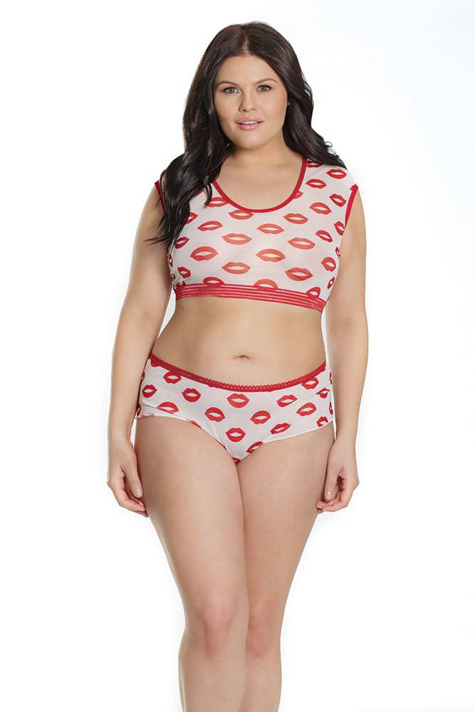 Coquette - 2573X - Crop Top & Booty Short - Red/White - OS/XL
