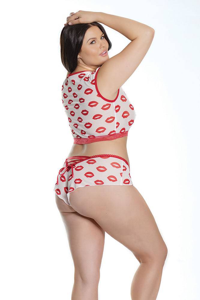 Coquette - 2573X - Crop Top & Booty Short - Red/White - OS/XL - Image 2