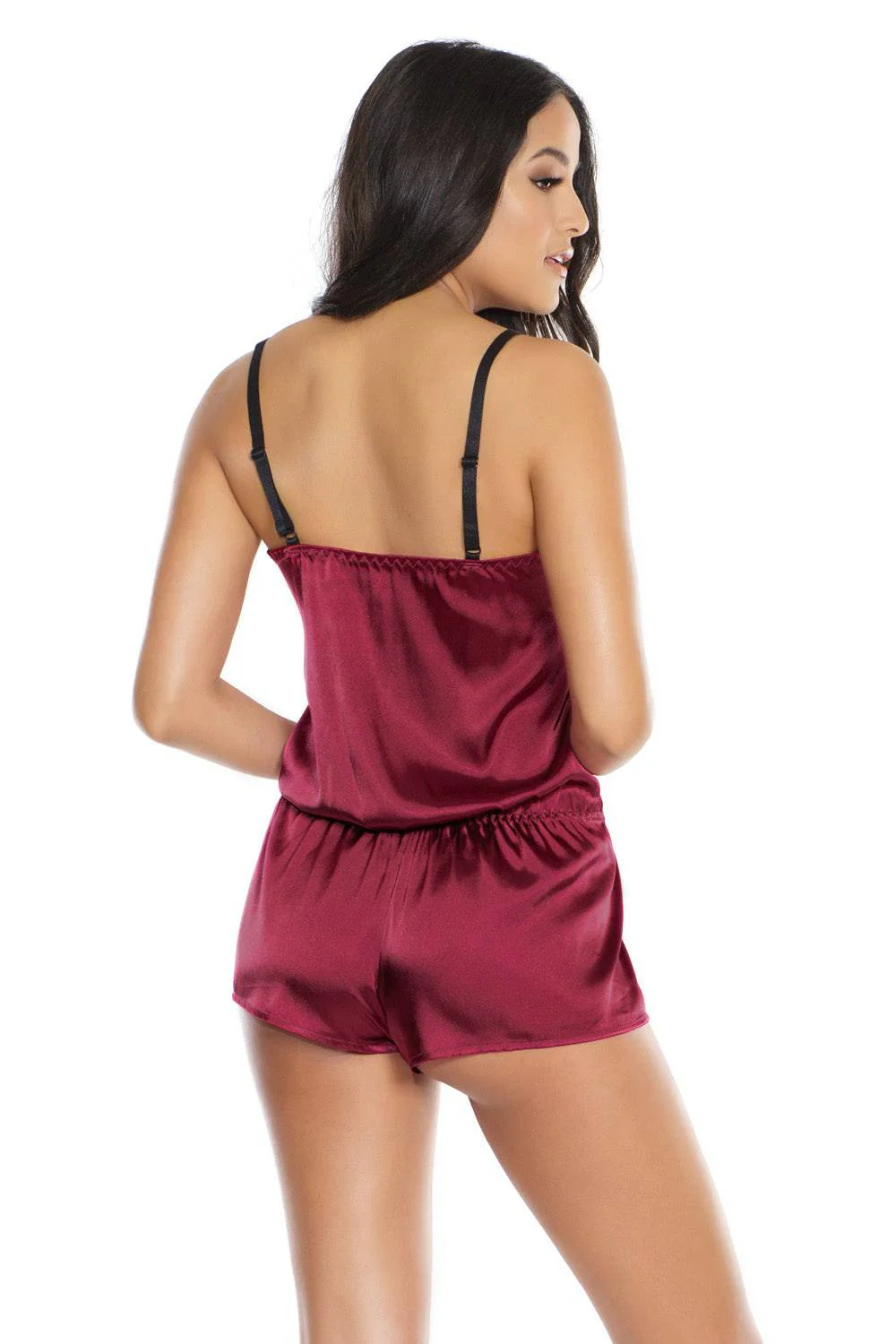 Coquette - 3872 - Satin Romper - Merlot/Black - OS - Image 2