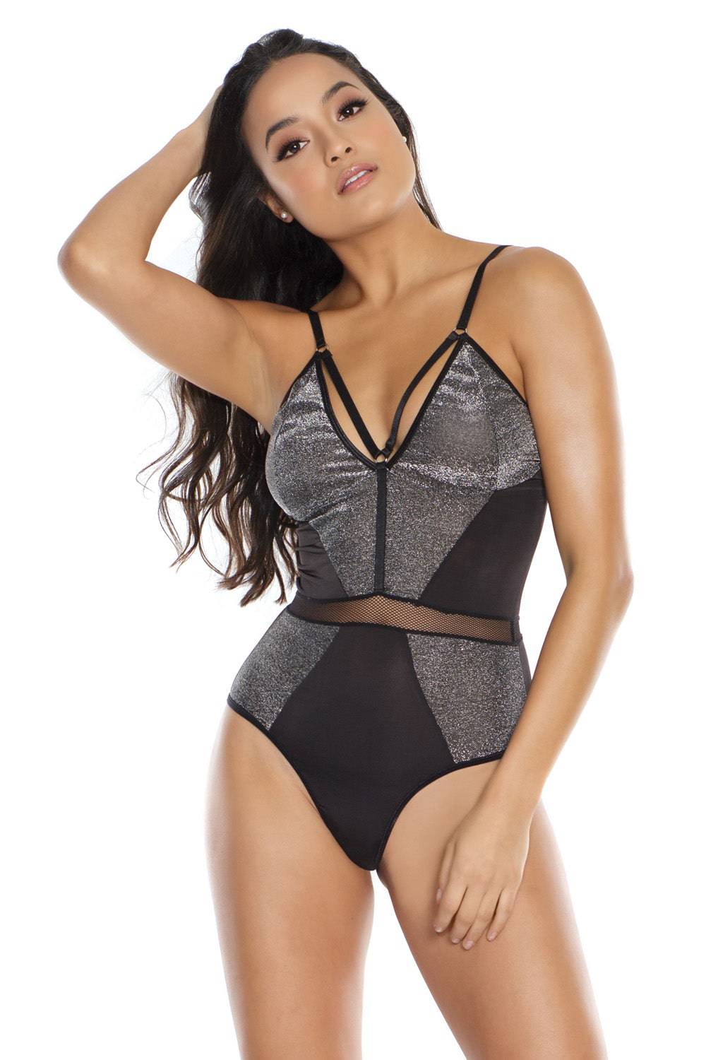 Coquette - 3884 - Thong Teddy - Black/Silver - OS