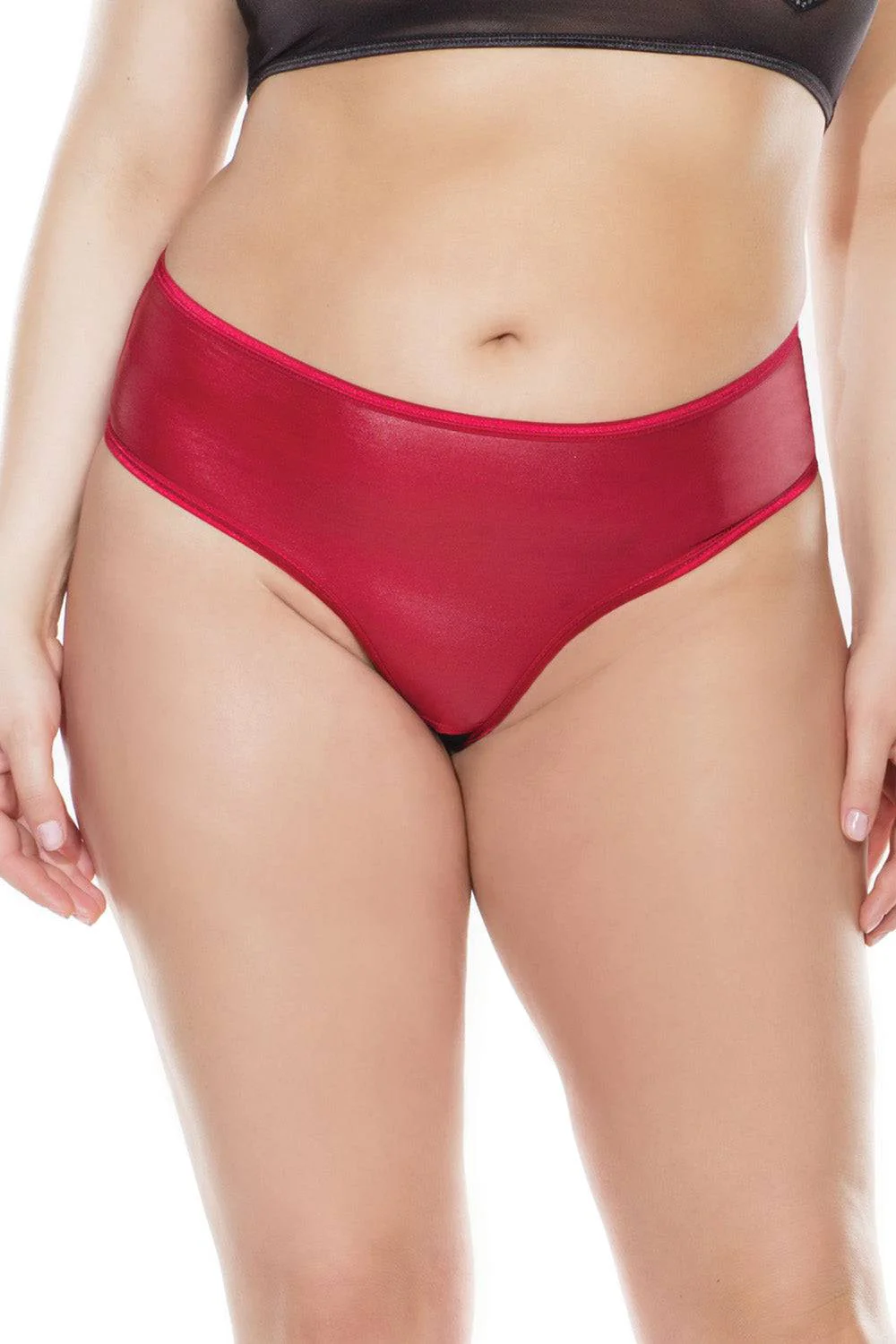 Coquette - 3890X - Crotchless Lace-up Panty - Merlot - OSXL - Image 2