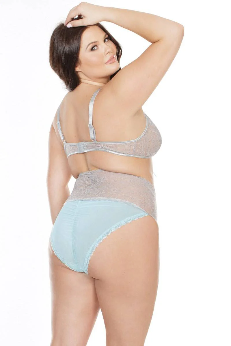 Coquette - 7055X - Bra and Crotchless Panty - Misty Blue/Grey - OS/XL - Image 2