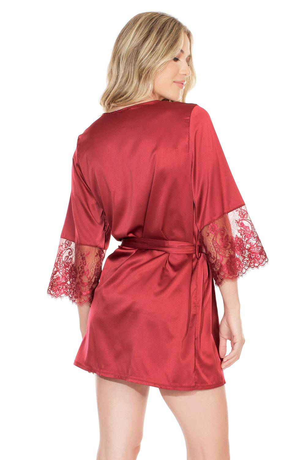 Coquette - 7224 - Satin Robe with Lace Finish - Merlot - OS - Image 3