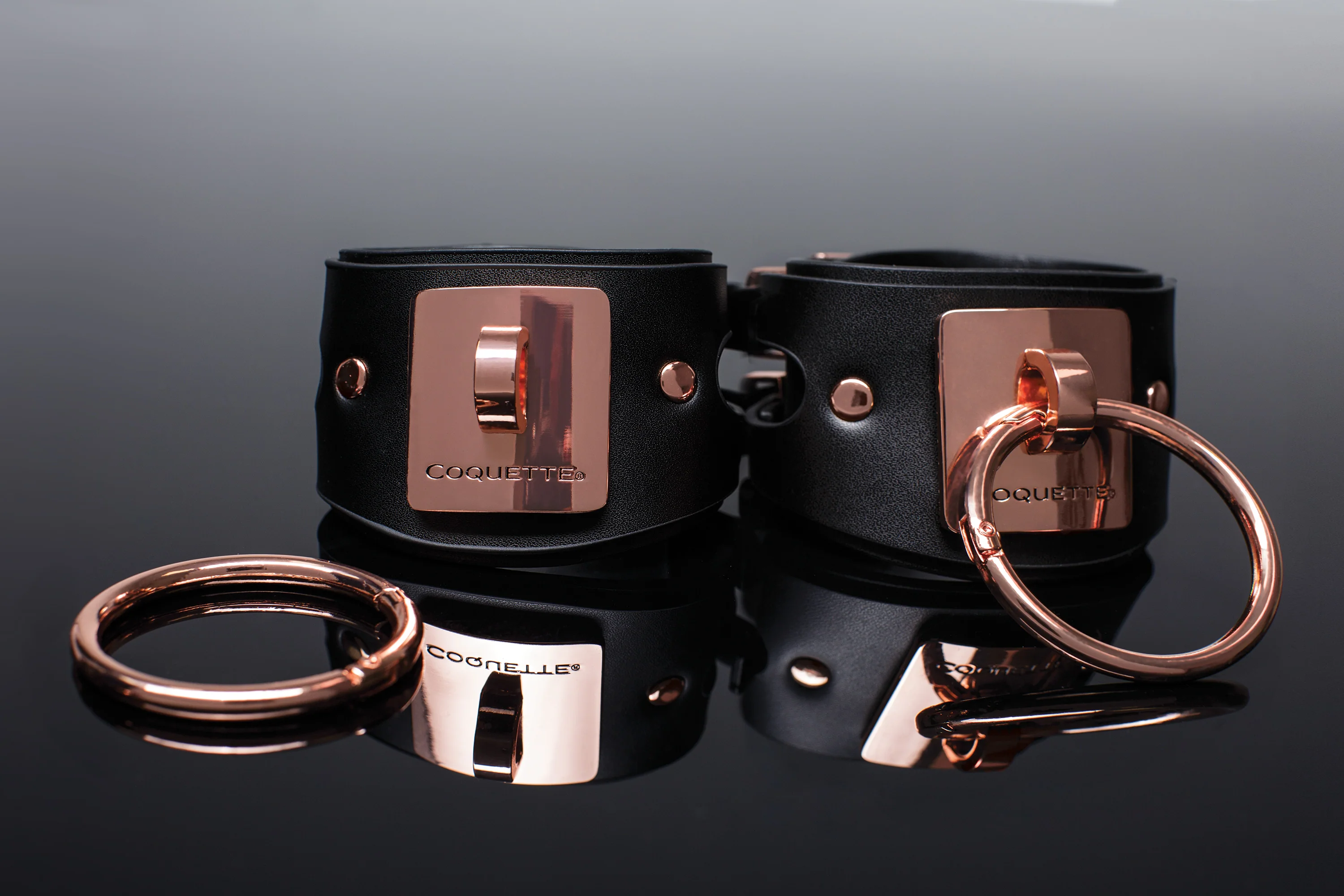 Coquette Pleasure Collection - 22526 - Vegan Leather Handcuffs - Black - Image 3