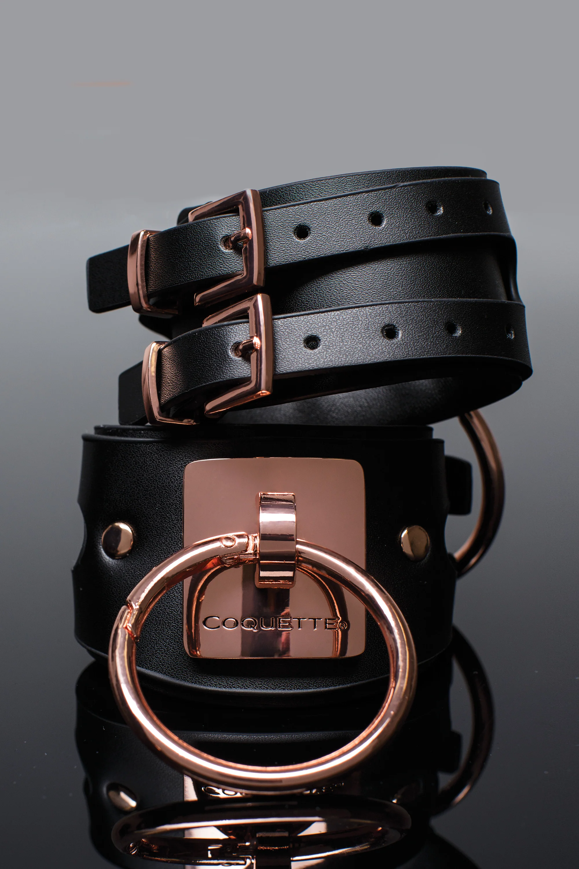 Coquette Pleasure Collection - 22526 - Vegan Leather Handcuffs - Black - Image 4