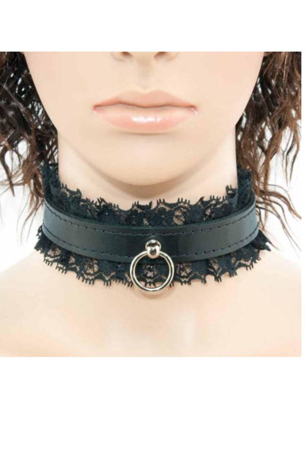 Ego Driven - Fancy Collar - Leather and Lace - Black