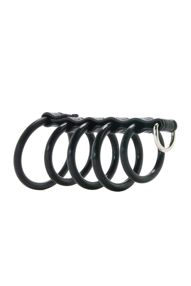 Electric Eel - Blue Line - 5 Ring Rubber Gates Of Hell Cock Cage With Lead - Black