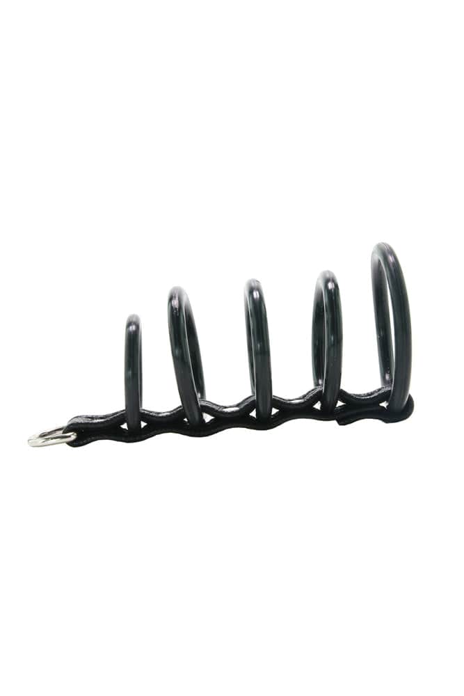 Electric Eel - Blue Line - 5 Ring Rubber Gates Of Hell Cock Cage With Lead - Black - Image 3