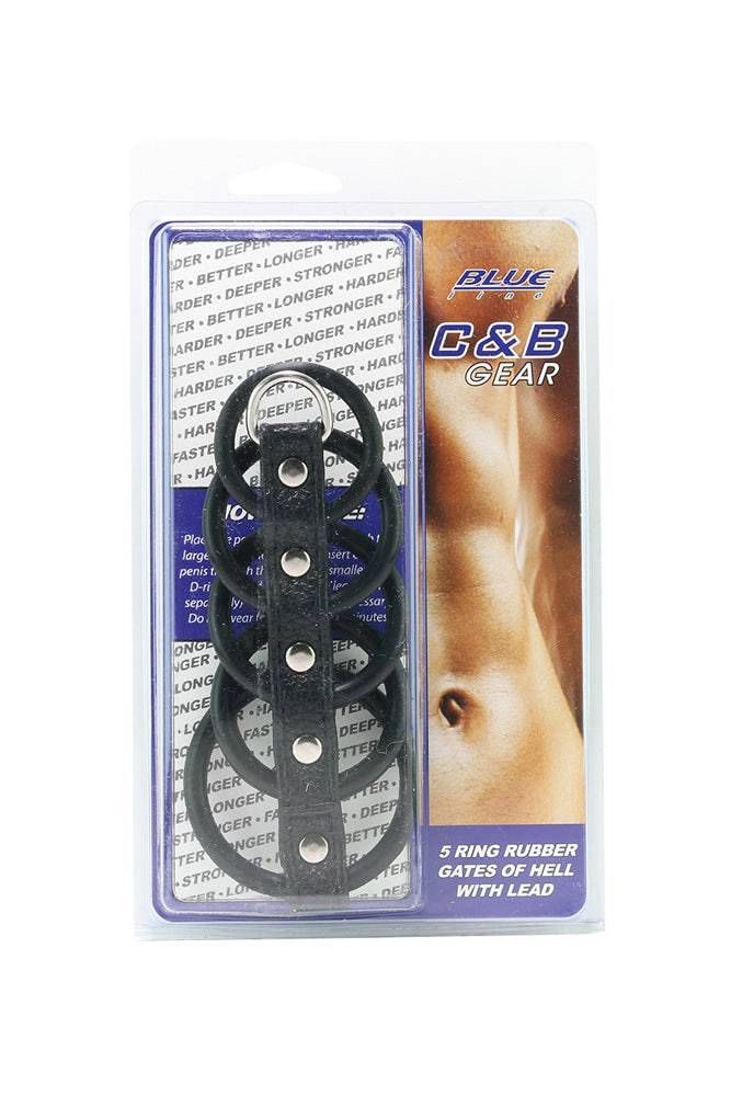 Electric Eel - Blue Line - 5 Ring Rubber Gates Of Hell Cock Cage With Lead - Black - Image 6
