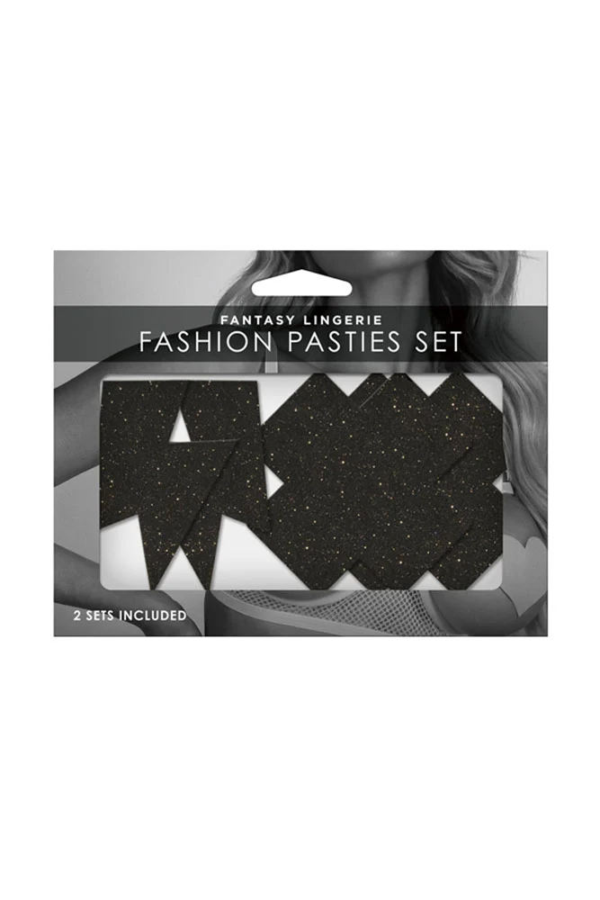 Fantasy Lingerie - Black Glitter Cross & Lightning Bolt Pasties Set - 2 Pair - Image 2