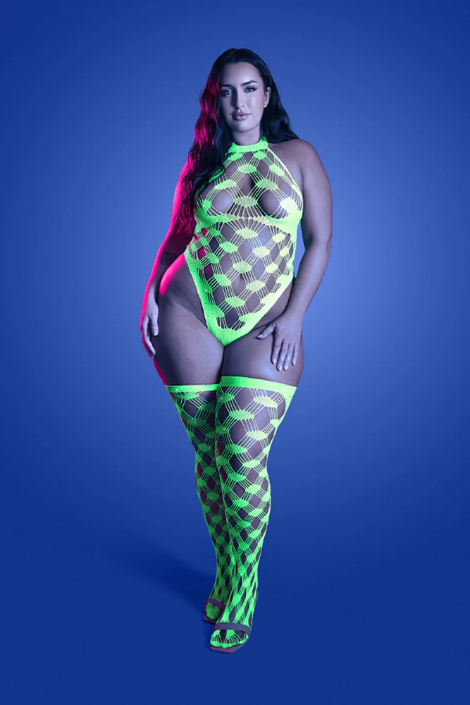 Fantasy Lingerie - Glow - Adrenaline Rhinestone Teddy & Stockings - Image 3