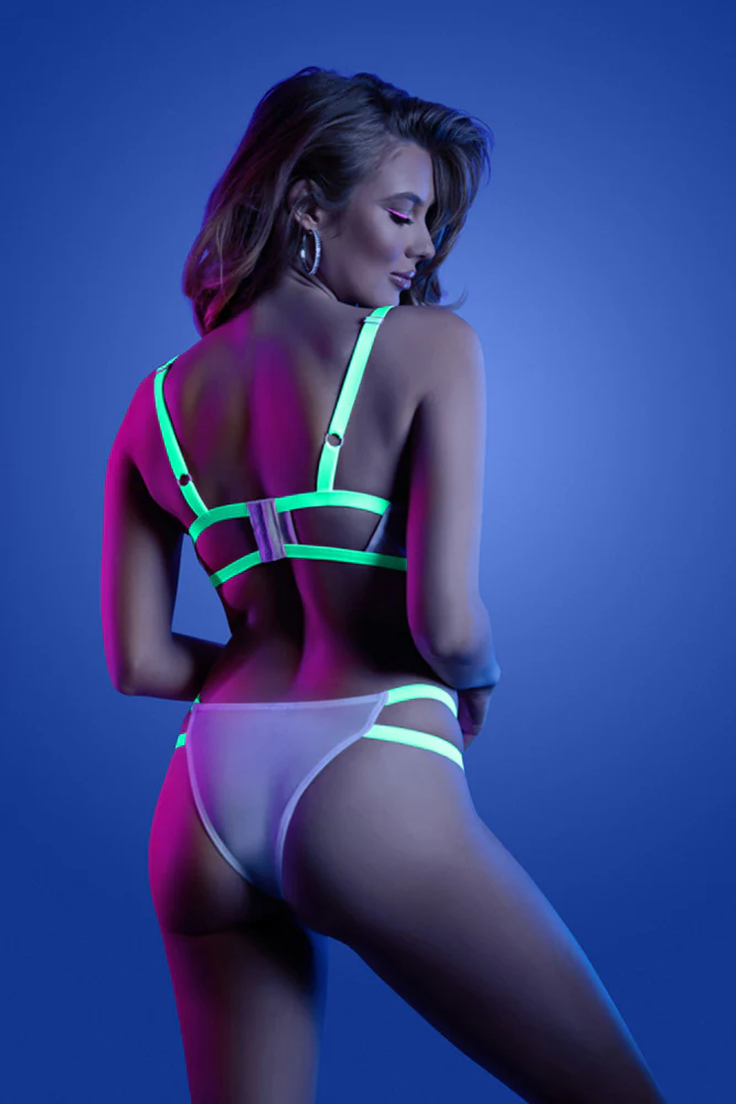 Fantasy Lingerie - Glow - Night Vision Bralette & Panty - Neon Green - Image 2