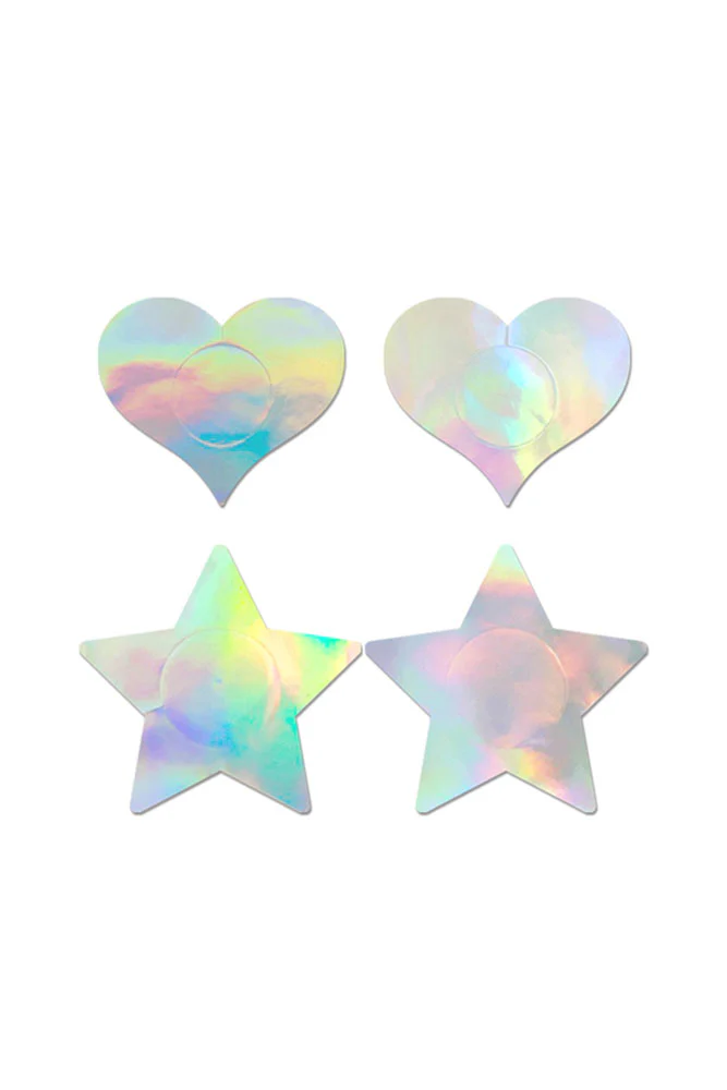 Fantasy Lingerie - Holographic Star & Heart Pasties Set - 2 Pair