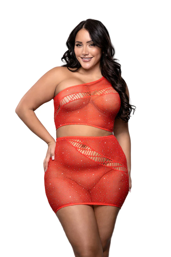 Fantasy Lingerie - Vixen - Set The Tone Rhinestone Top & Skirt - Plus Size
