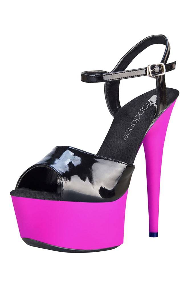 Lapdance Shoes - LS-12 - 6 Inch UV Platform Sandal - Black/Neon Pink