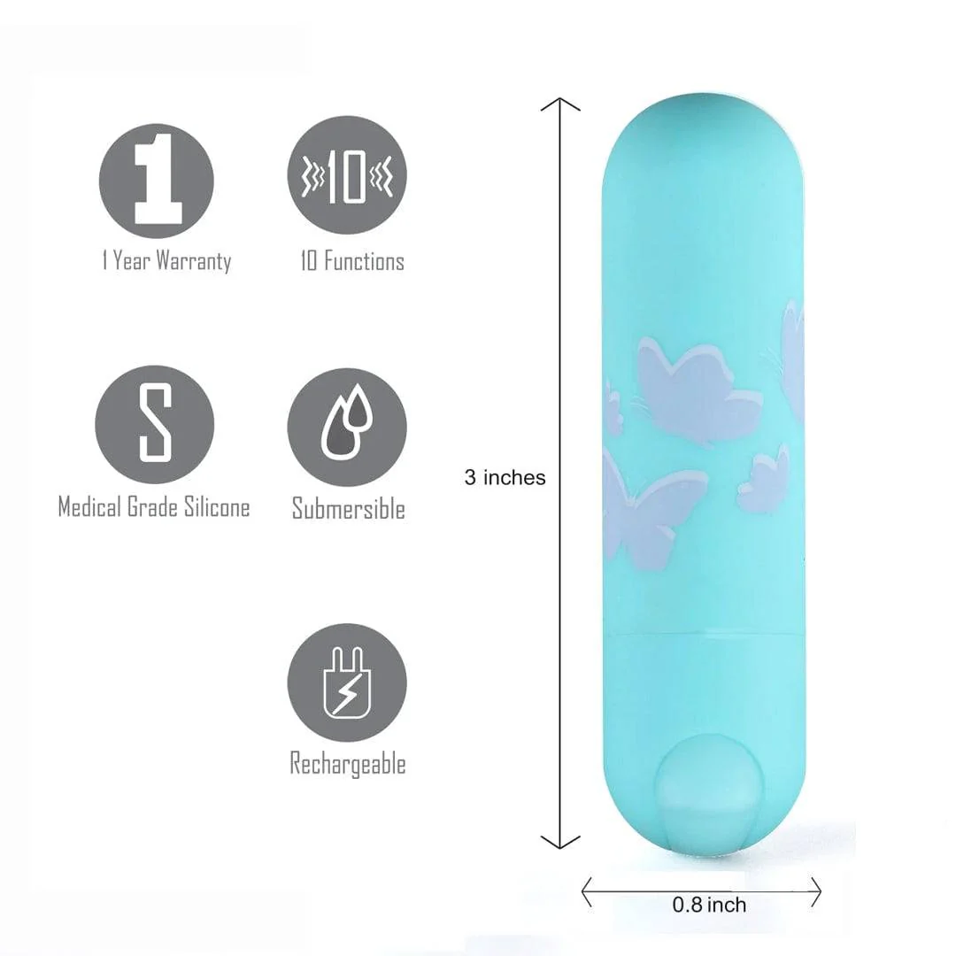 Maia Toys - Julia Rechargeable Butterfly Print Bullet - Teal - Image 3