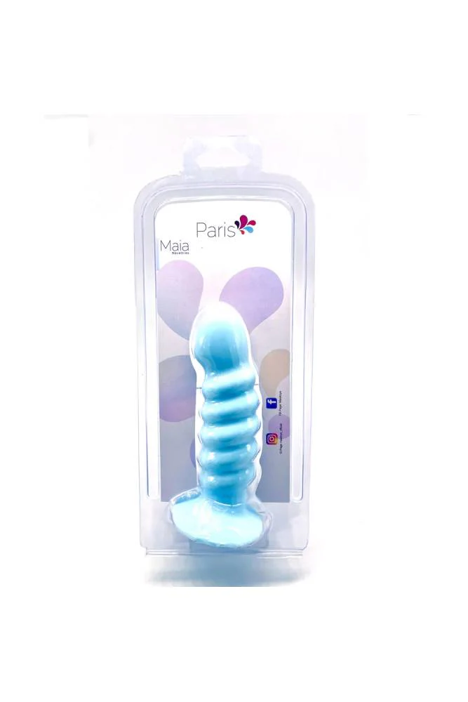 Maia Toys - Paris 6" Ribbed Silicone Dildo - Blue - Image 4