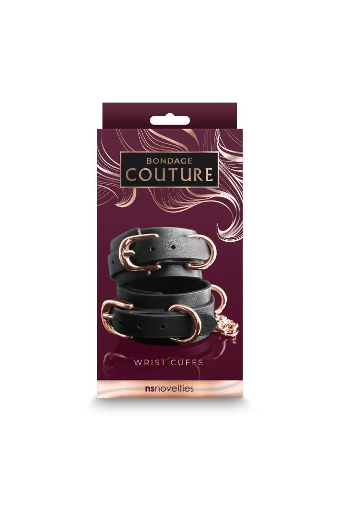 NS Novelties - Bondage Couture - Wrist Cuffs - Black/Rose Gold - Image 6