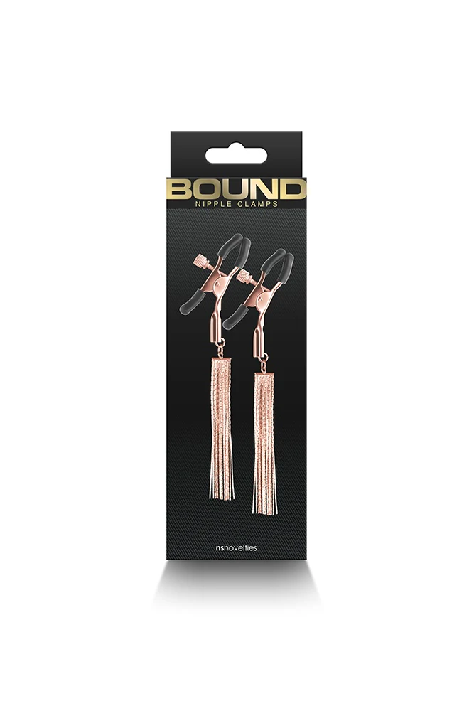 NS Novelties - Bound - Chain Tassel Nipple Clamps - Rose Gold/Black - Image 3