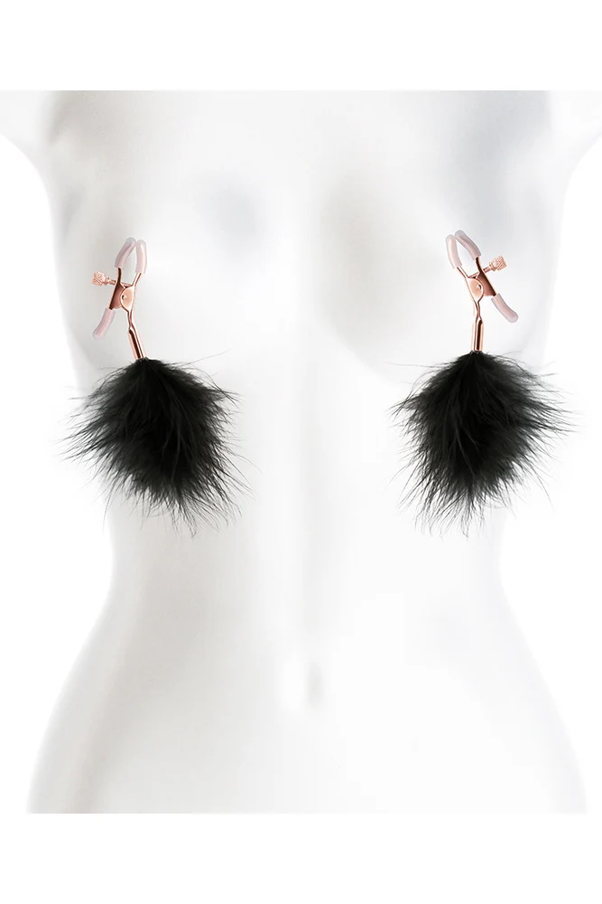 NS Novelties - Bound - Feather Nipple Clamps - Rose Gold/Black - Image 2
