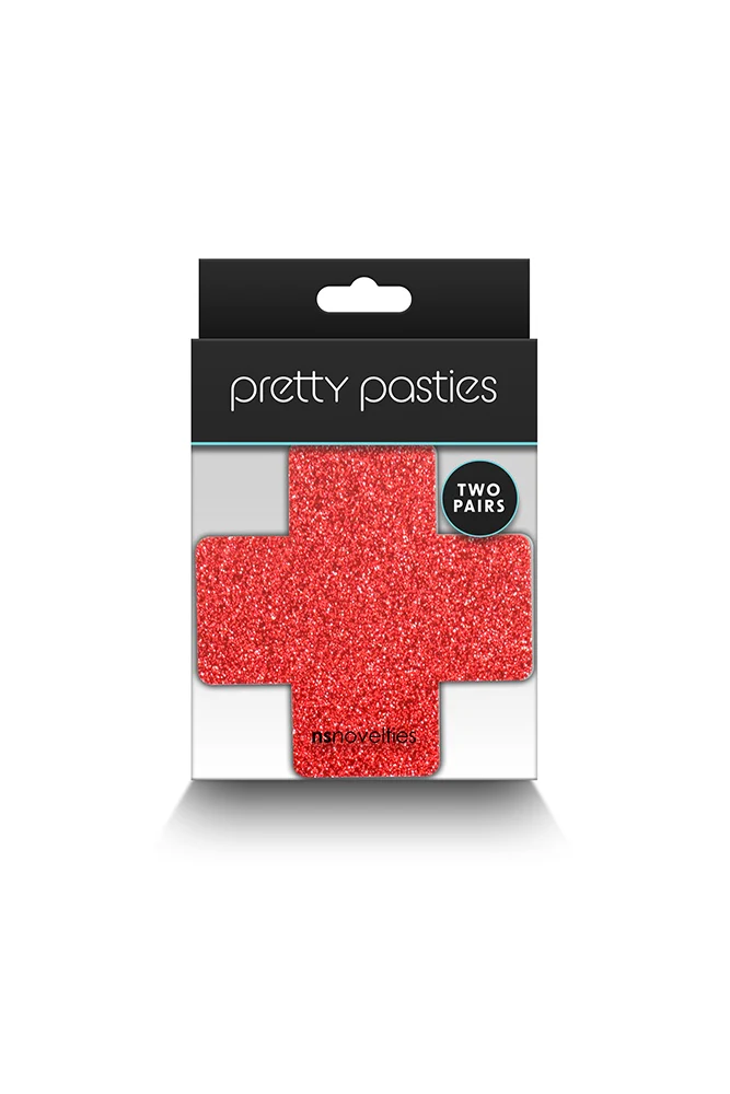 NS Novelties - Pretty Pasties - Cross Glitter Pasties 2 Pair - Silver/Red - Image 2