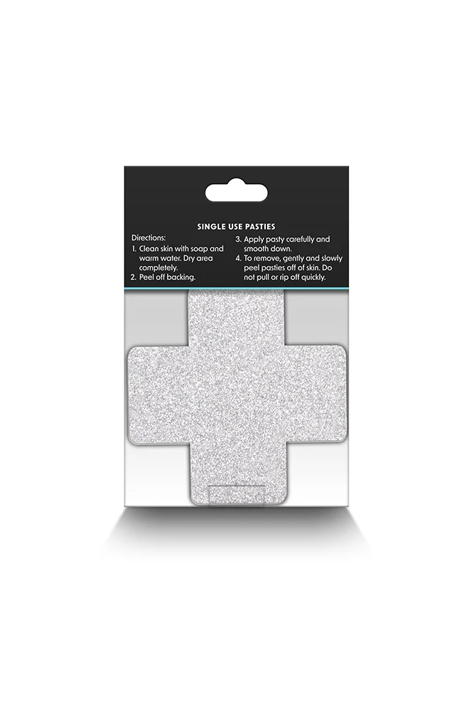 NS Novelties - Pretty Pasties - Cross Glitter Pasties 2 Pair - Silver/Red - Image 3