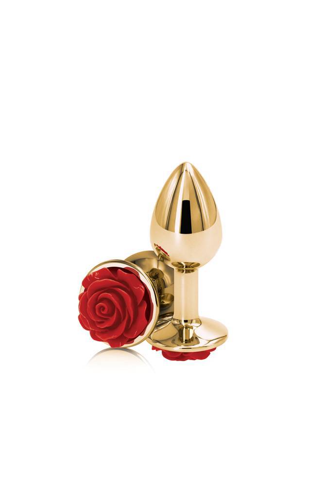 NS Novelties - Rear Assets - Aluminum Rose Butt Plug - Gold/Red - Small - 3 Inch
