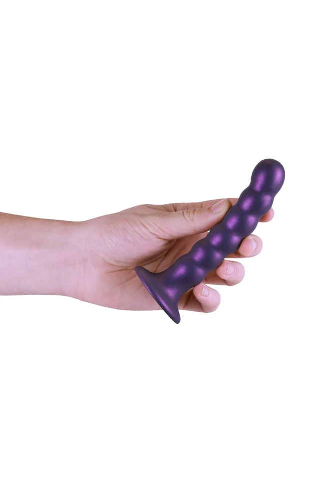 Ouch by Shots Toys - 5" Beaded Silicone Dildo - Metallic Purple - Image 2