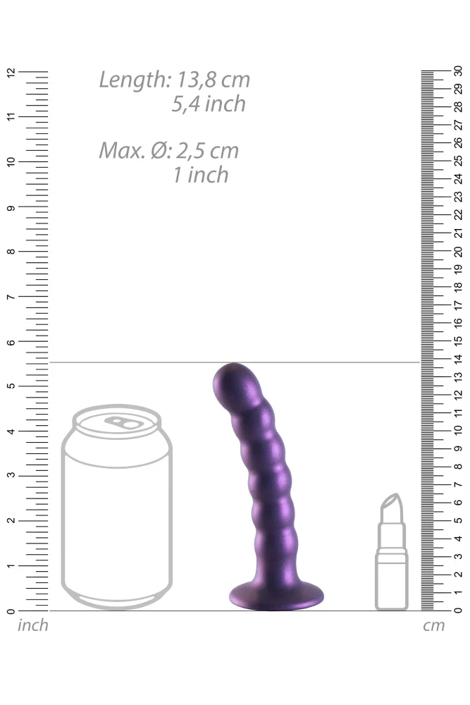 Ouch by Shots Toys - 5" Beaded Silicone Dildo - Metallic Purple - Image 3