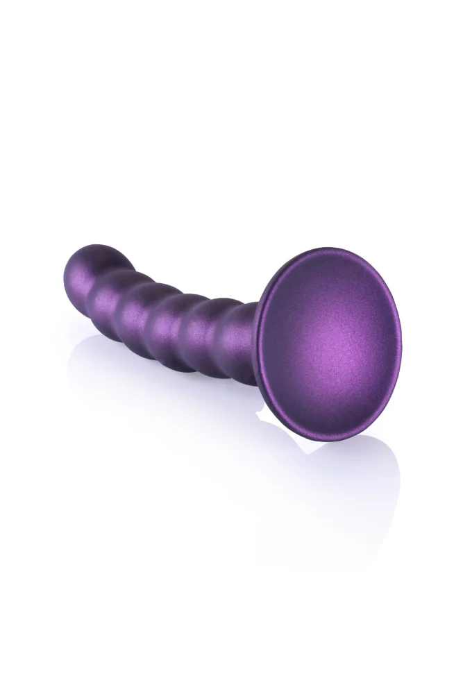 Ouch by Shots Toys - 5" Beaded Silicone Dildo - Metallic Purple - Image 4