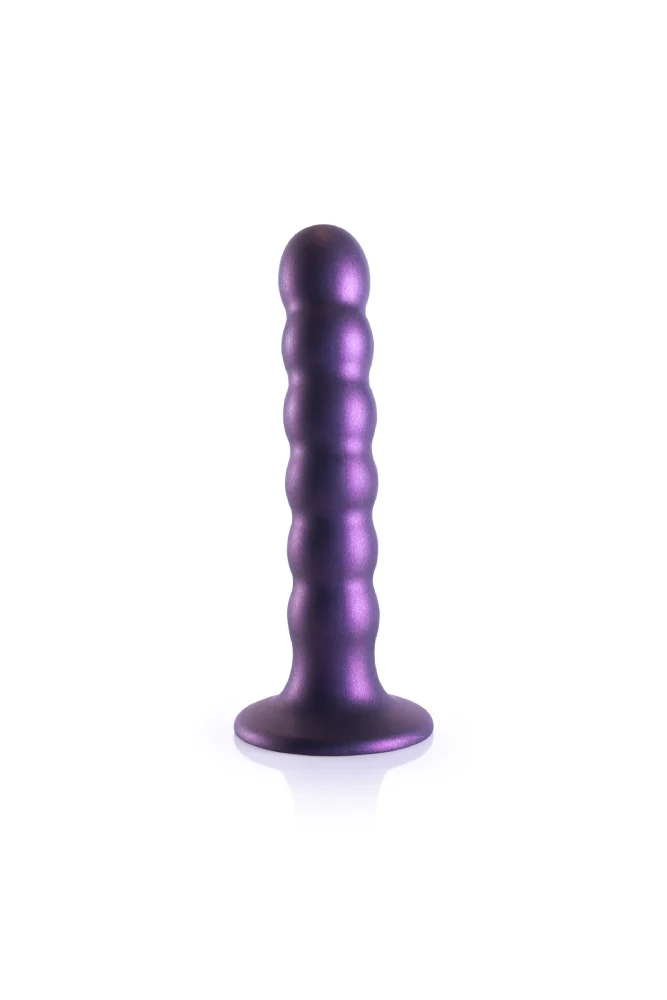 Ouch by Shots Toys - 5" Beaded Silicone Dildo - Metallic Purple - Image 6