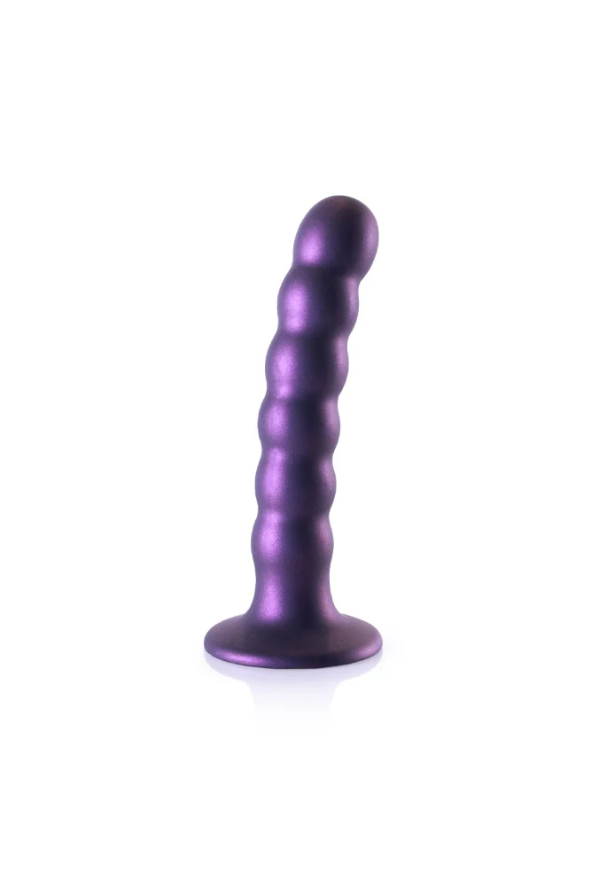 Ouch by Shots Toys - 5" Beaded Silicone Dildo - Metallic Purple - Image 7