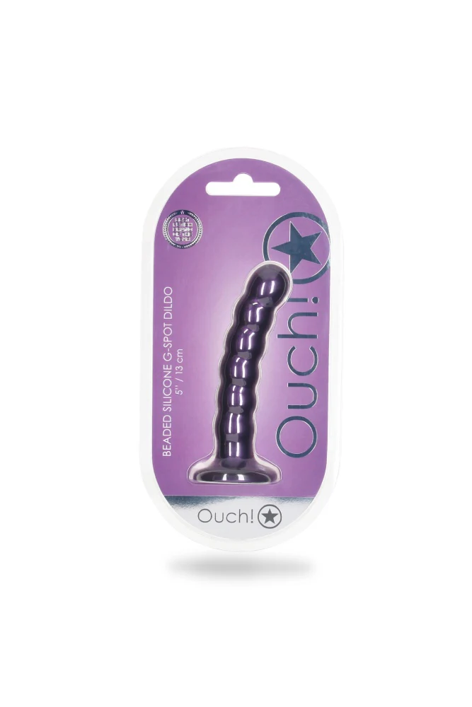 Ouch by Shots Toys - 5" Beaded Silicone Dildo - Metallic Purple - Image 8