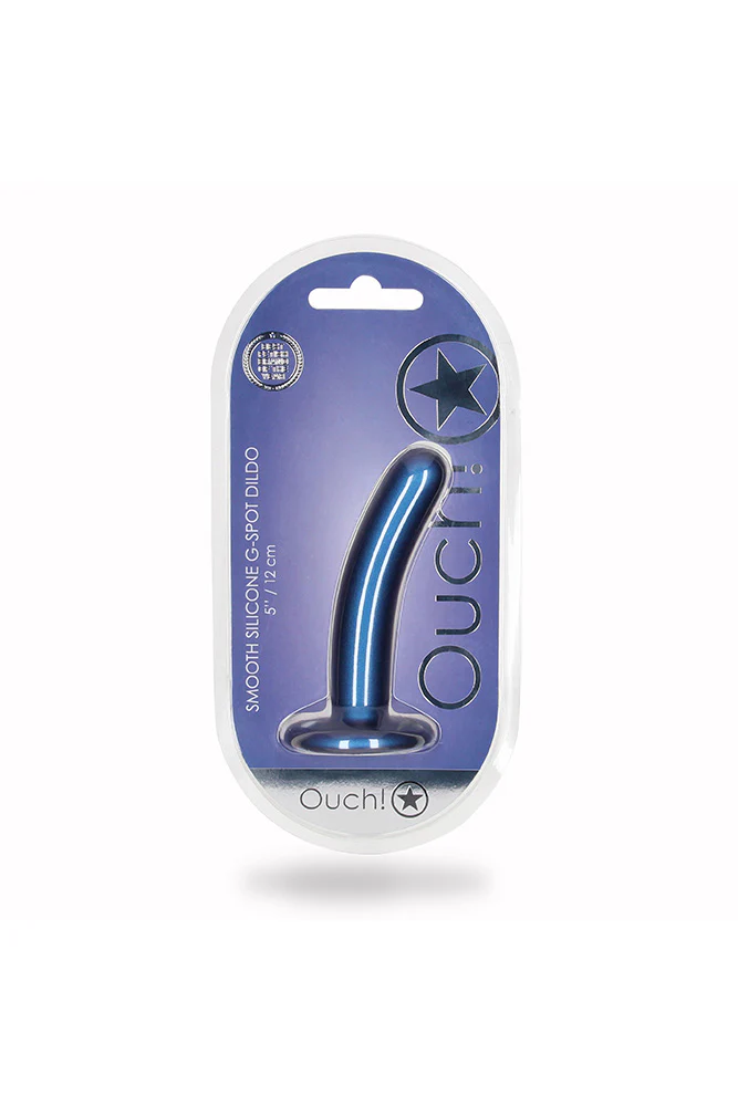 Ouch by Shots Toys - 5" Smooth Silicone Dildo - Metallic Blue - Image 7