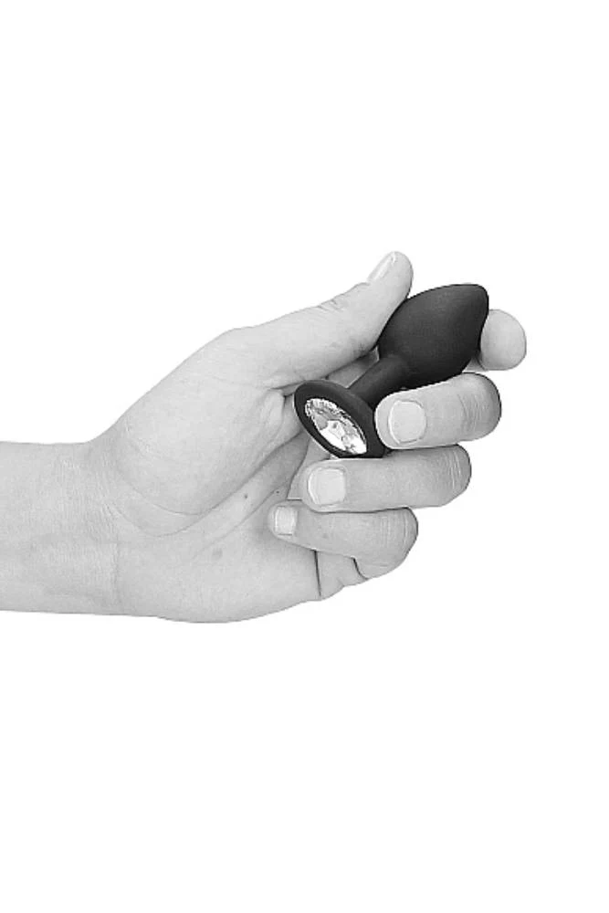 Ouch by Shots Toys - Black & White - Silicone Butt Plug with Removable Jewel - Image 4