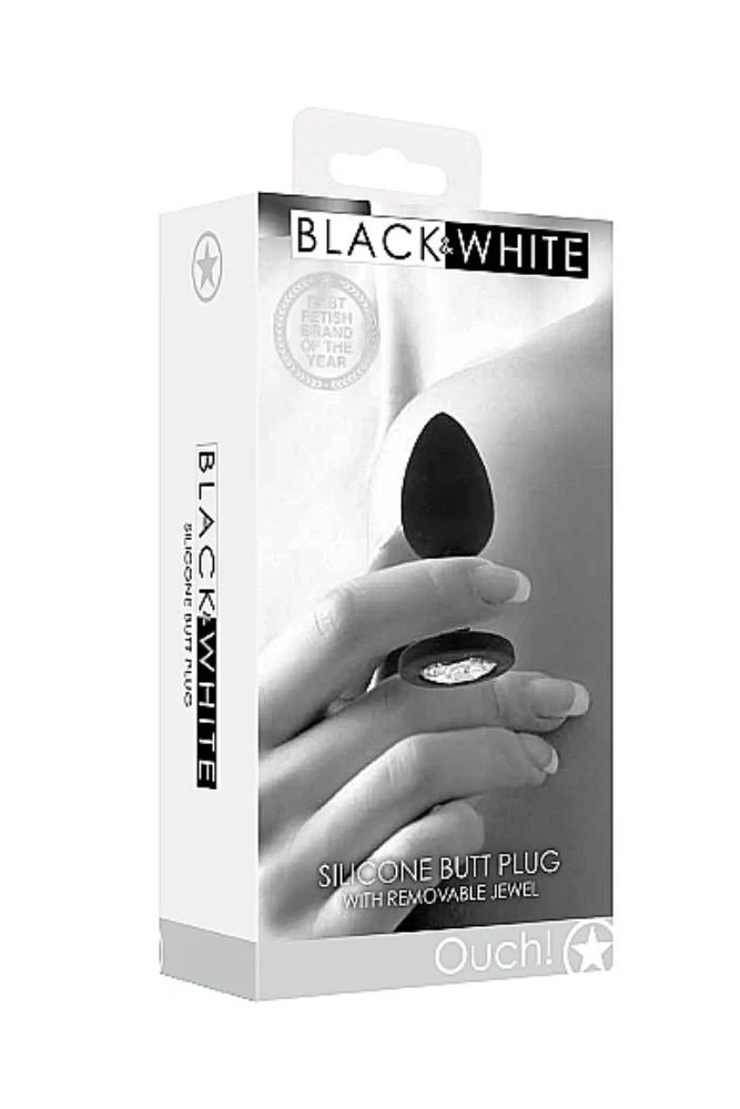 Ouch by Shots Toys - Black & White - Silicone Butt Plug with Removable Jewel - Image 6