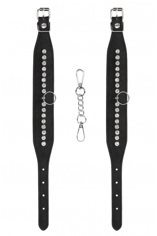 Ouch by Shots Toys - Diamond Studded Ankle Cuffs - Black - Image 2