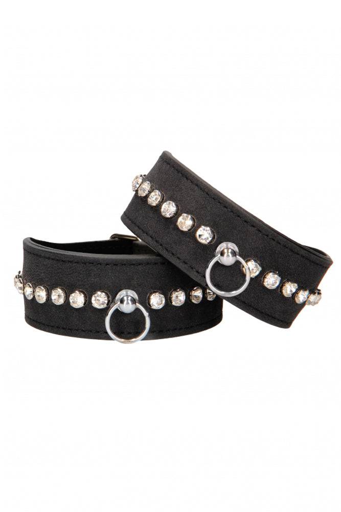 Ouch by Shots Toys - Diamond Studded Ankle Cuffs - Black - Image 4