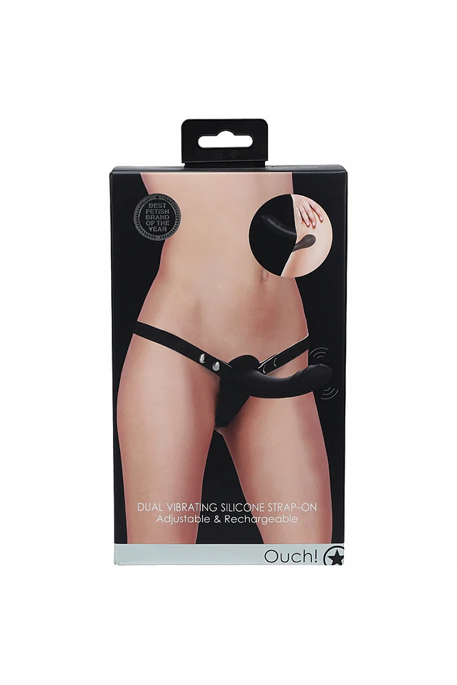Ouch by Shots Toys - Dual Vibrating Silicone Strap-On - Black - Image 2