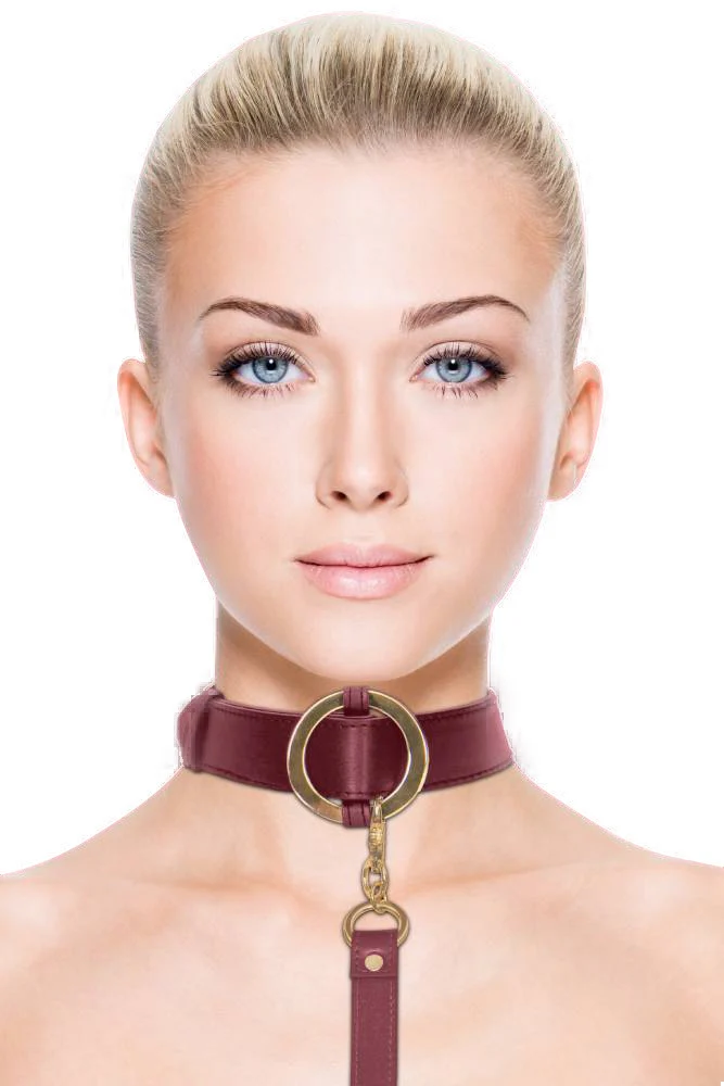 Ouch by Shots Toys - Halo - Collar with Leash - Burgundy