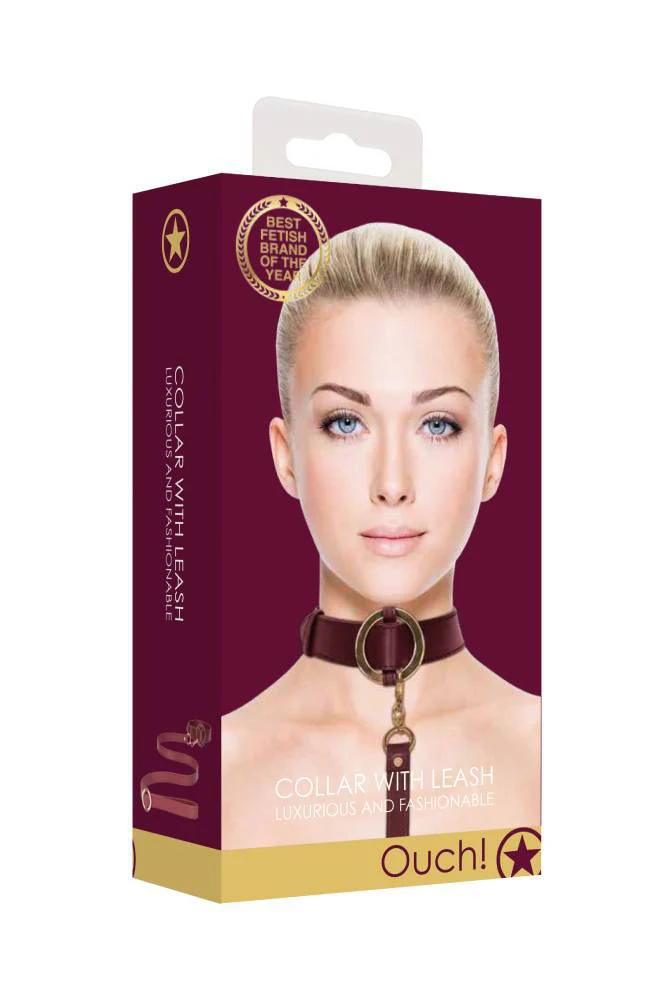 Ouch by Shots Toys - Halo - Collar with Leash - Burgundy - Image 2