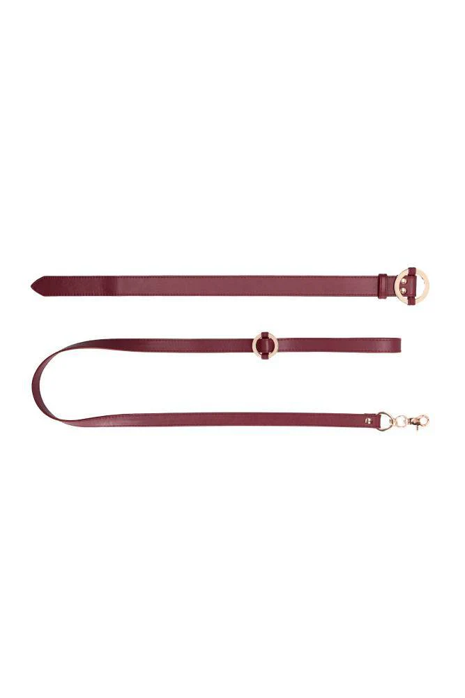 Ouch by Shots Toys - Halo - Collar with Leash - Burgundy - Image 4