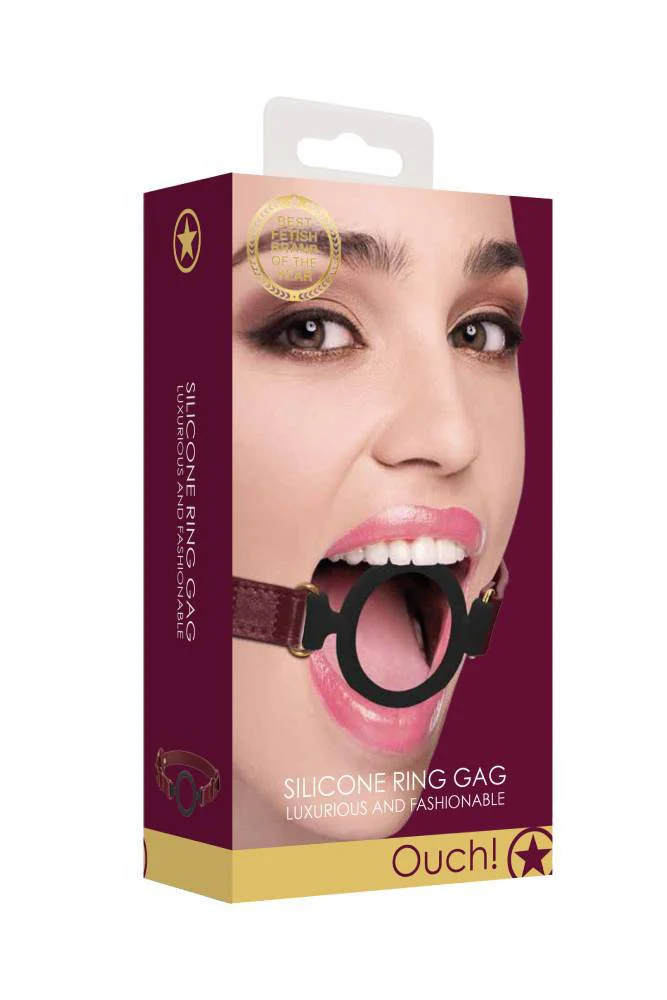 Ouch by Shots Toys - Halo - Silicone Ring Gag - Burgundy - Image 3